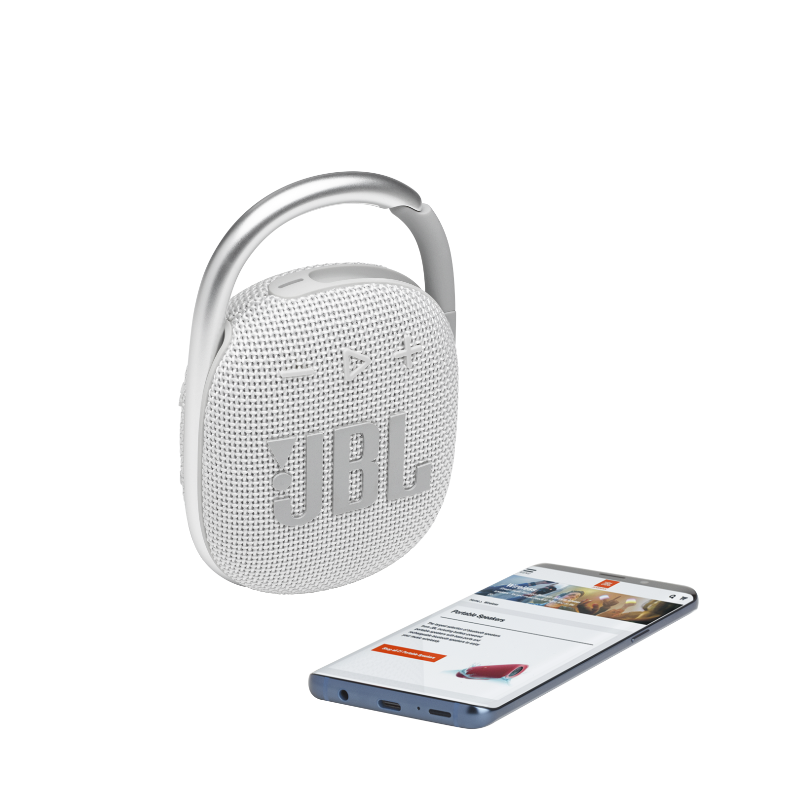 JBL Clip 4 - White - Ultra-portable Waterproof Speaker - Detailshot 1